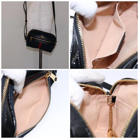 GUCCI Sherry Line Shoulder Bag Suede Navy Gold - Picture 14 of 14